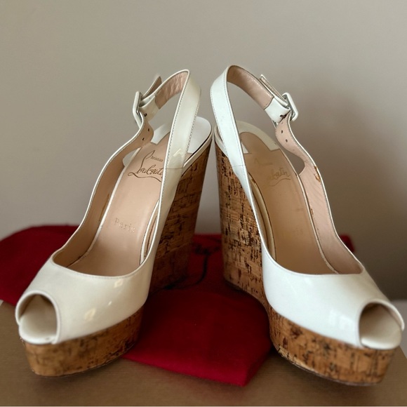 Christian Louboutin White Patent Wedges 37.5 - Picture 2 of 6